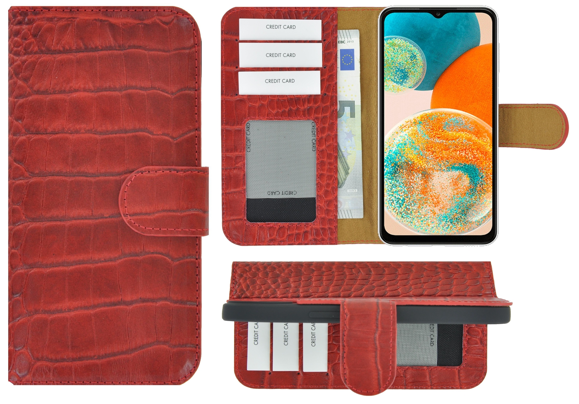 Samsung Galaxy A23 - Bookcase Hoesje - Samsung Wallet Book Case Leer Croco Rood Cover - Telecomhuis.nl