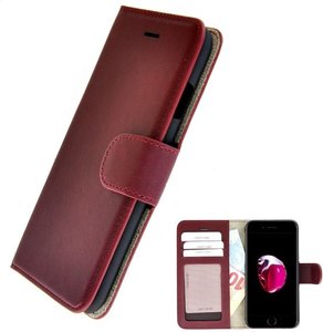 iPhone 7 plus / 8 plus / 6 plus hoes Echt Leer Bookcase Handmade Wallet hoesje Bordeaux Rood Pearlycase Telecomhuis.nl